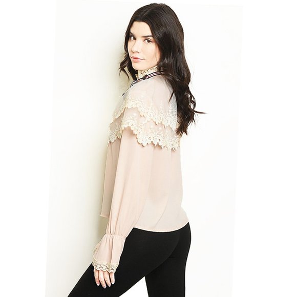 Victorian Crochet Lace Ribbon Bumblebee Pin Blouse - Picture 3 of 8